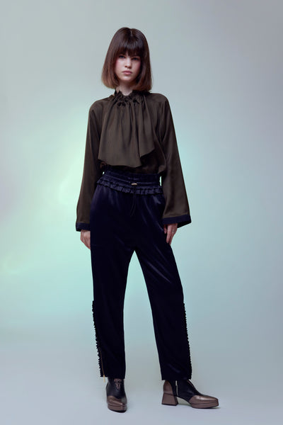 Layered Ruffle Neck Flare Blouse