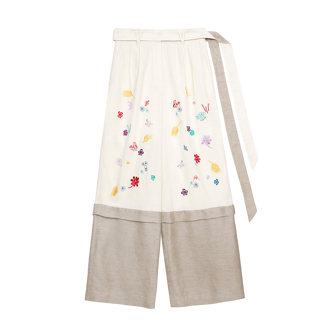 Embroidered Garden Contrast Pants