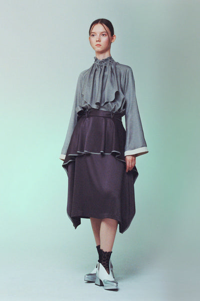 Layered Ruffle Neck Flare Blouse