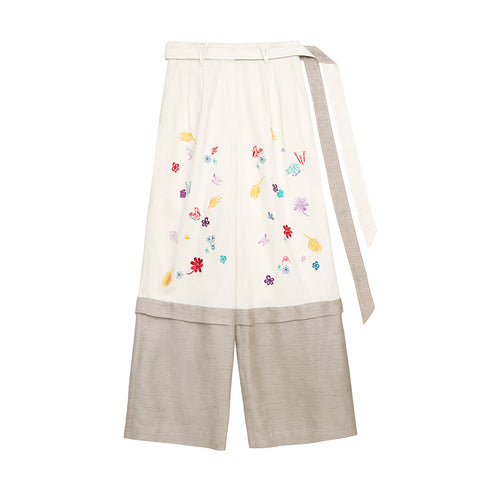 Embroidered Garden Contrast Pants