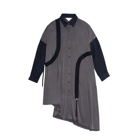 Asymmetrical  Ruffle-Trim Shirt Dress