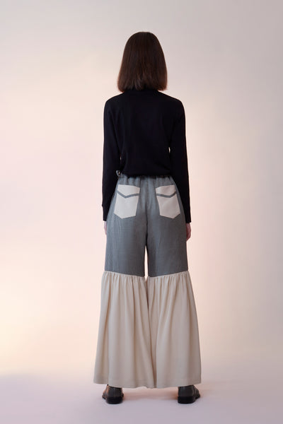 Color Block Gathered Full Pants