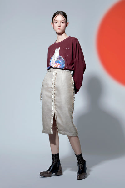Sample/ Satin Frilled   Pencil Skirt