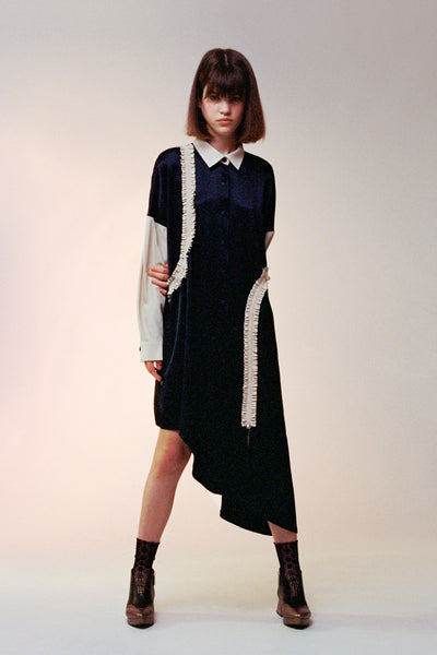 Sample/ Asymmetrical  Ruffle-Trim Shirt Dress