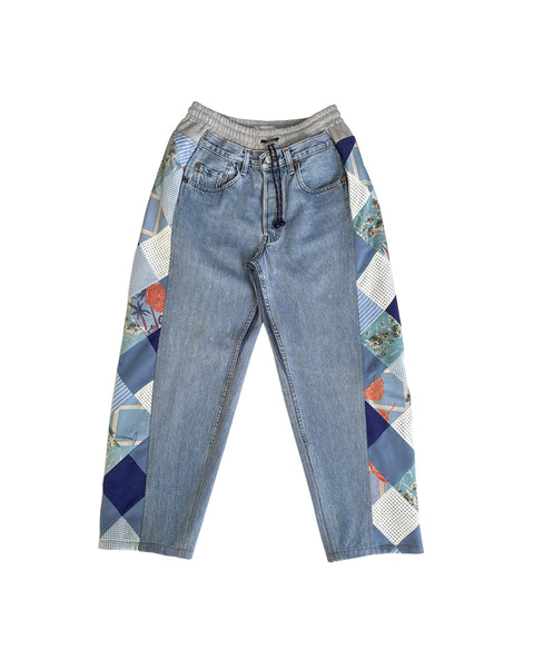 Mosaic Barrel Denim Pants/ Light Blue