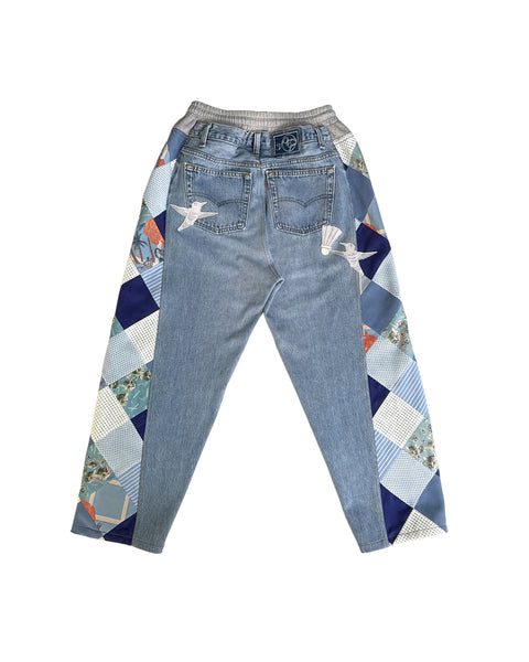 Mosaic Barrel Denim Pants/ Light Blue