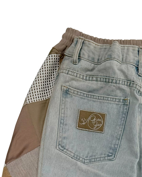 Mosaic Barrel Denim Pants/ Beige