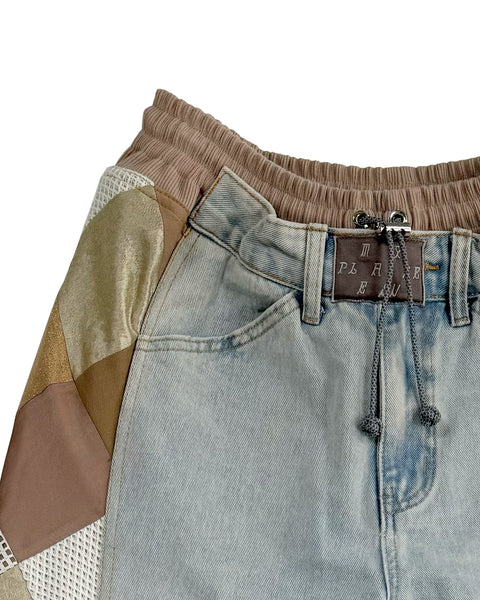 Mosaic Barrel Denim Pants/ Beige