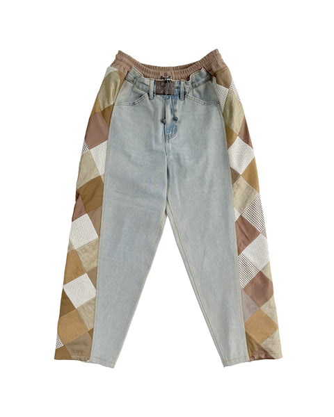 Mosaic Barrel Denim Pants/ Beige