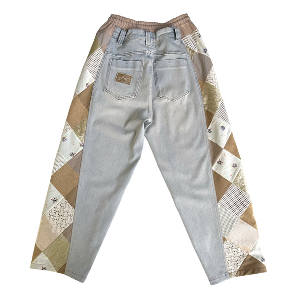 Mosaic Barrel Denim Pants/ Beige