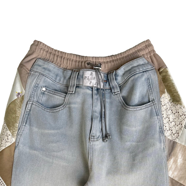 Mosaic Barrel Denim Pants/ Beige