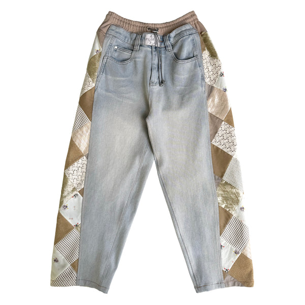 Mosaic Barrel Denim Pants/ Beige