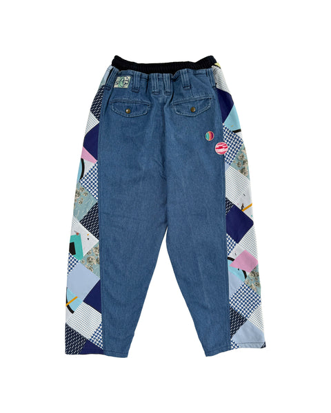 Mosaic Barrel Denim Pants/ Blue x Pink
