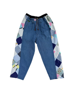 Mosaic Barrel Denim Pants/ Blue x Pink – VL BY VEE