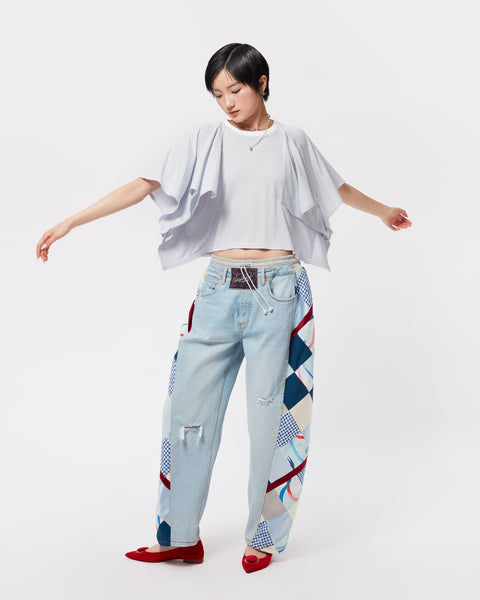Mosaic Barrel Denim Pants/ Light Blue