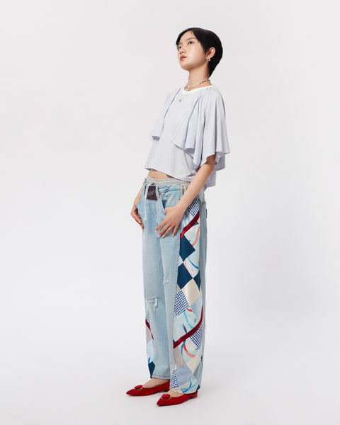Mosaic Barrel Denim Pants/ Light Blue
