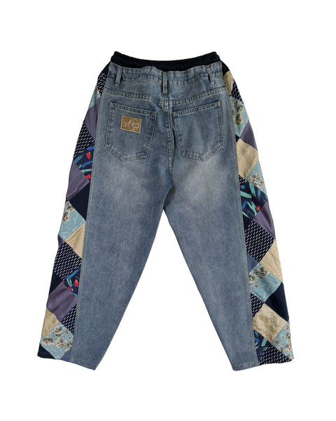 Mosaic Barrel Denim Pants/ Damage Blue