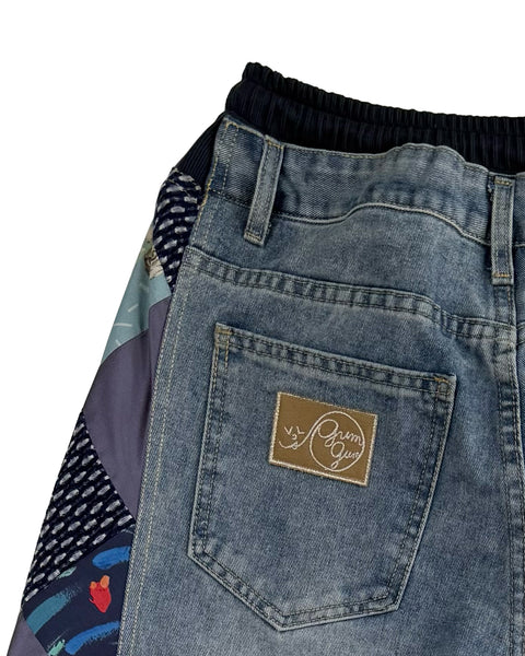 Mosaic Barrel Denim Pants/ Damage Blue