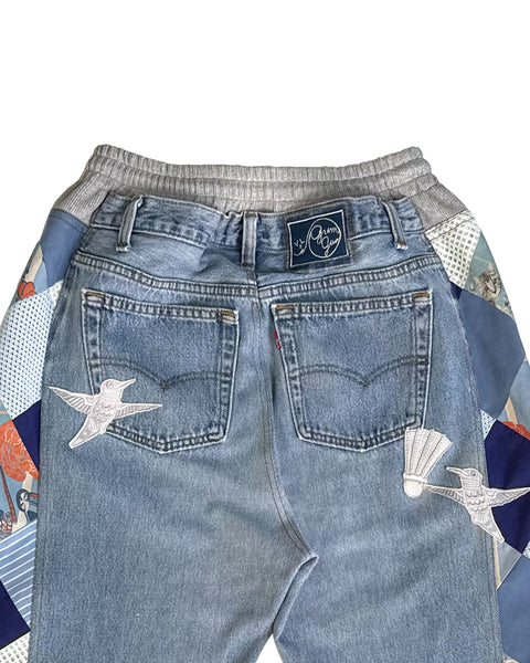 Mosaic Barrel Denim Pants/ Light Blue