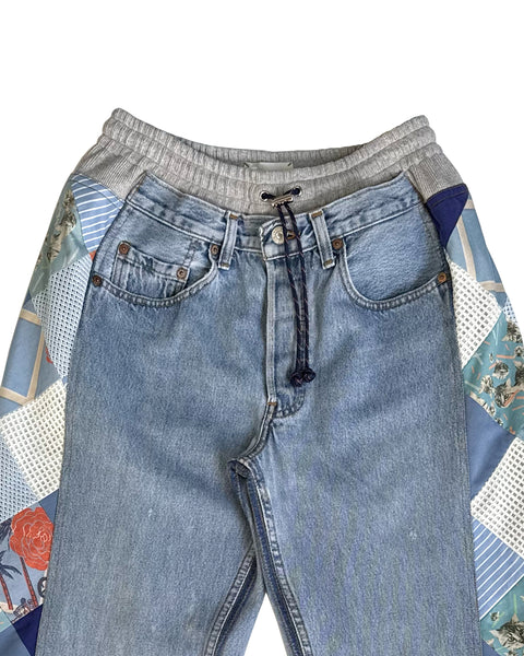 Mosaic Barrel Denim Pants/ Light Blue